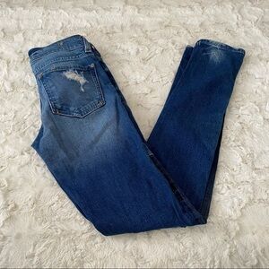 Pilcro and the Letterpress Anthropologie Blue Distressed Stet Jeans Size 25